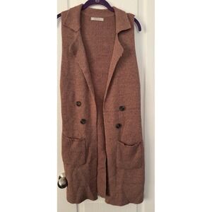 Active USA Sweater Womens Large L Brown Cardigan Vest Long‎ Open Front Button
